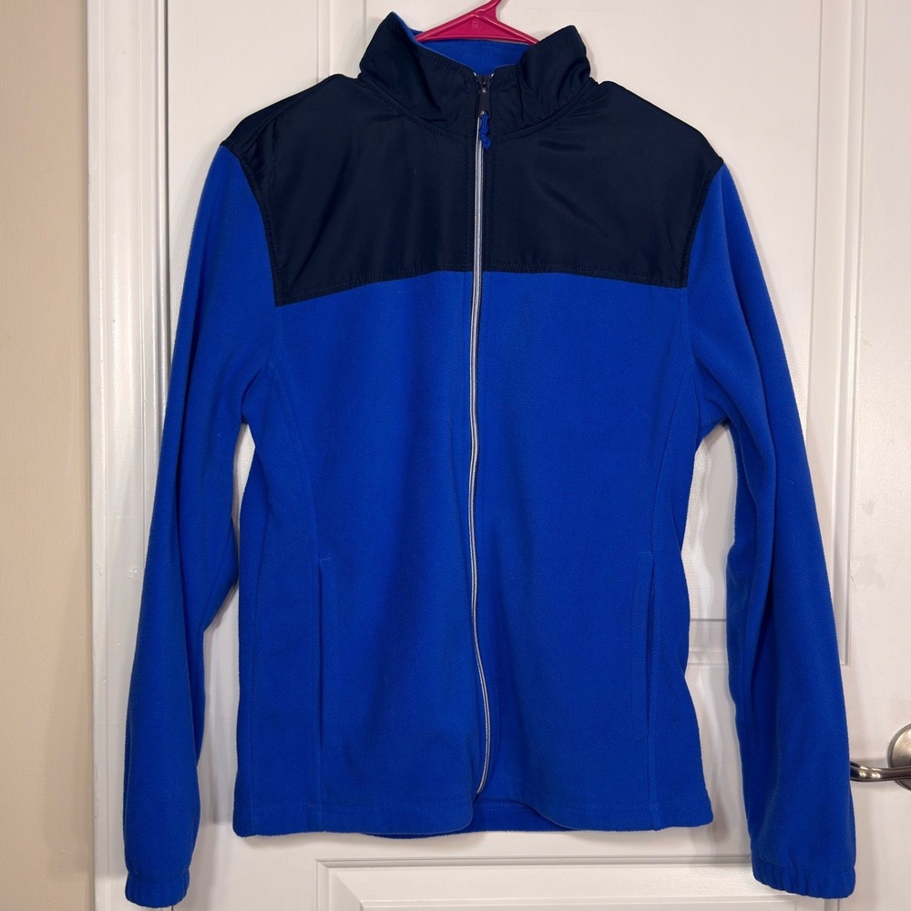 Starter Fleece Jacket Blue Full Zip Mock Neck Nylon Overlay Sporty Mens Small